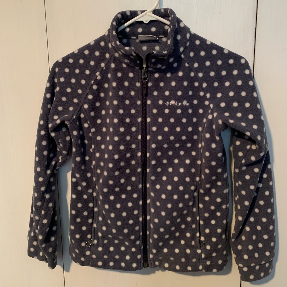 Columbia Girl’s Blue Gray Jacket With Polka Dots Size M